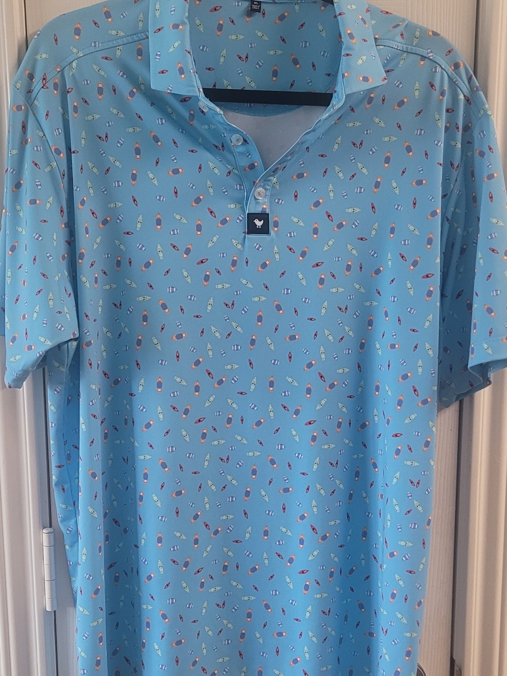 Bad Birdie Sky Blue Polo with Boat Print